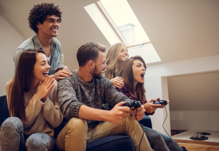 people playing a video game